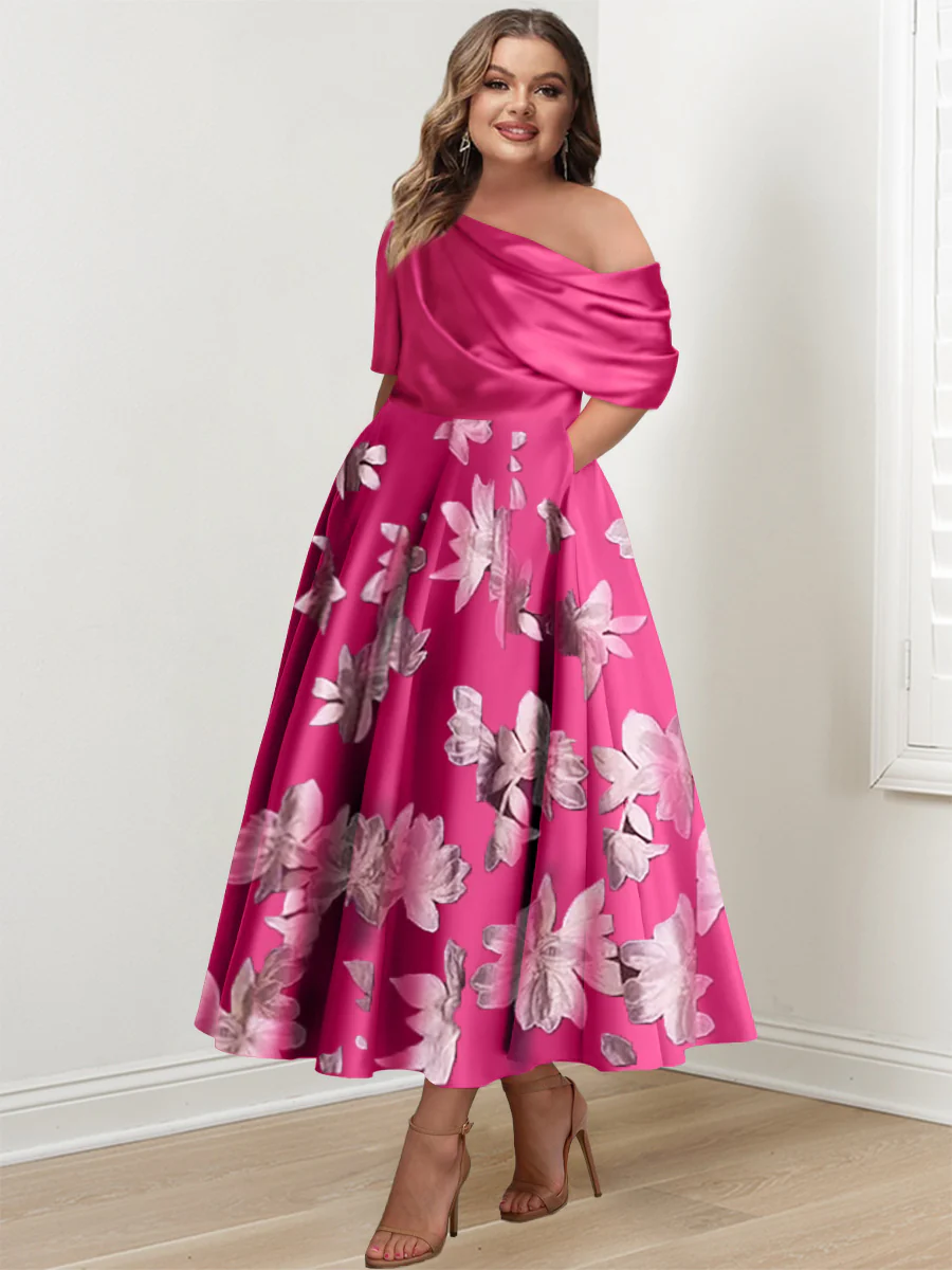 A-Line/Princess One-shoulder Printed Flower Plus Size Mother of the Bride Dresses - Image 5