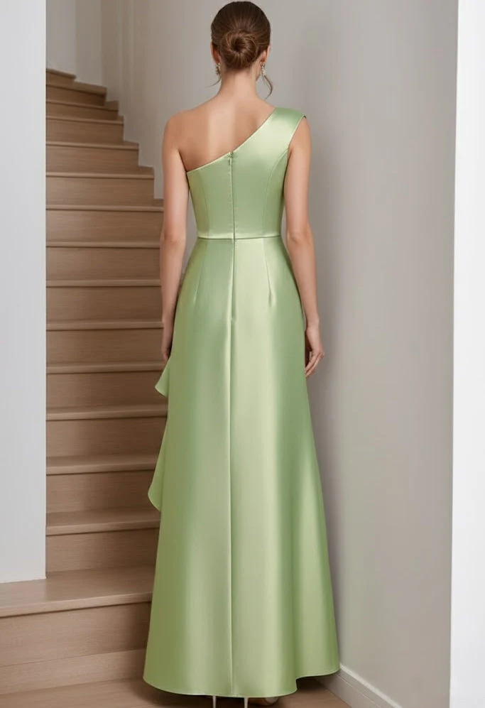 A-Line/Princess One-Shoulder Satin Mother of the Bride Dresses Sleeveless Floor-Length Ruffles - Image 2