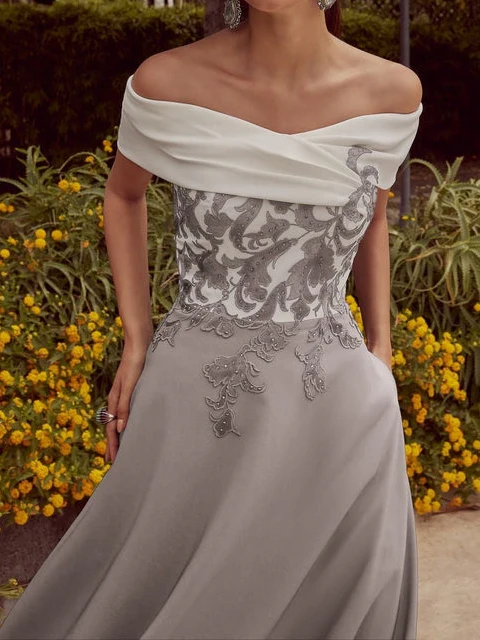 A Line/Princess One-Shoulder Short Sleeves Tea-Length Mother of the Bride Dresses With Lace & Pocket - Image 5
