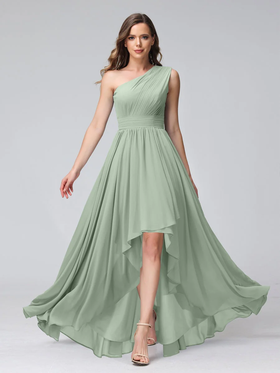 A-Line/Princess One-Shoulder Sleeveless Asymmetrical Bridemaid Dresses with Pockets - Image 10
