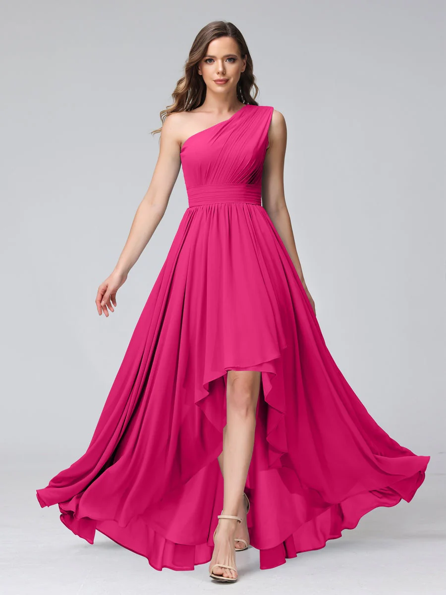 A-Line/Princess One-Shoulder Sleeveless Asymmetrical Bridemaid Dresses with Pockets - Image 34