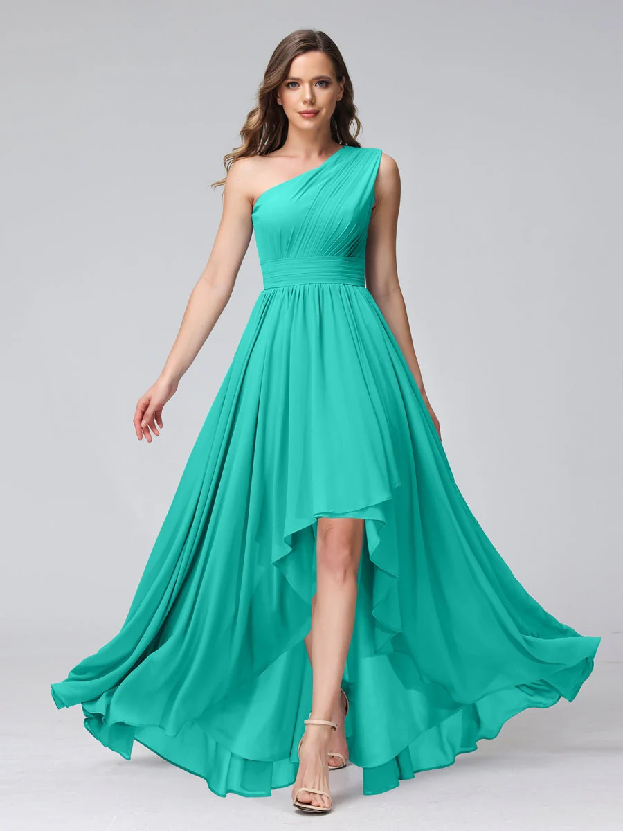 A-Line/Princess One-Shoulder Sleeveless Asymmetrical Bridemaid Dresses with Pockets - Image 63