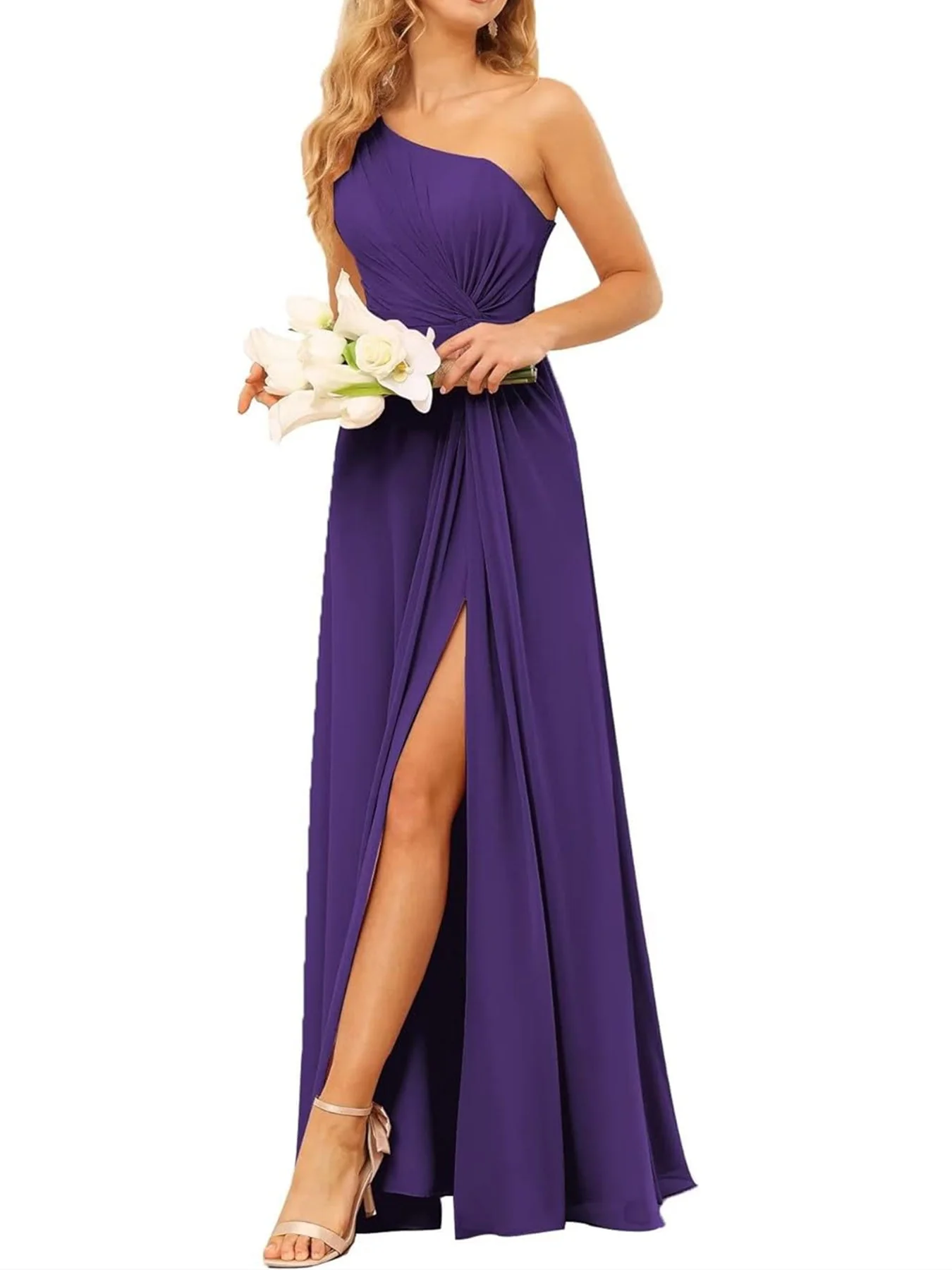A-Line/Princess One-Shoulder Sleeveless Floor-Length Bridesmaid Dress with Pockets - Image 19
