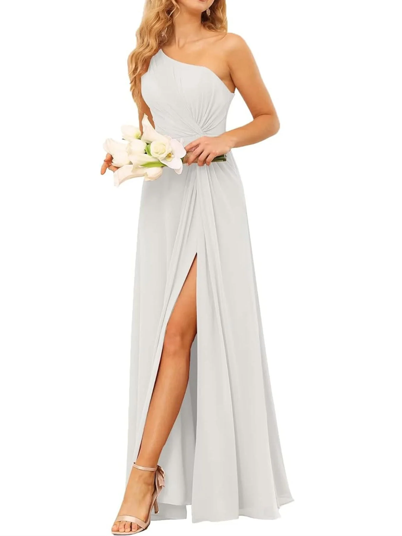 A-Line/Princess One-Shoulder Sleeveless Floor-Length Bridesmaid Dress with Pockets - Image 36