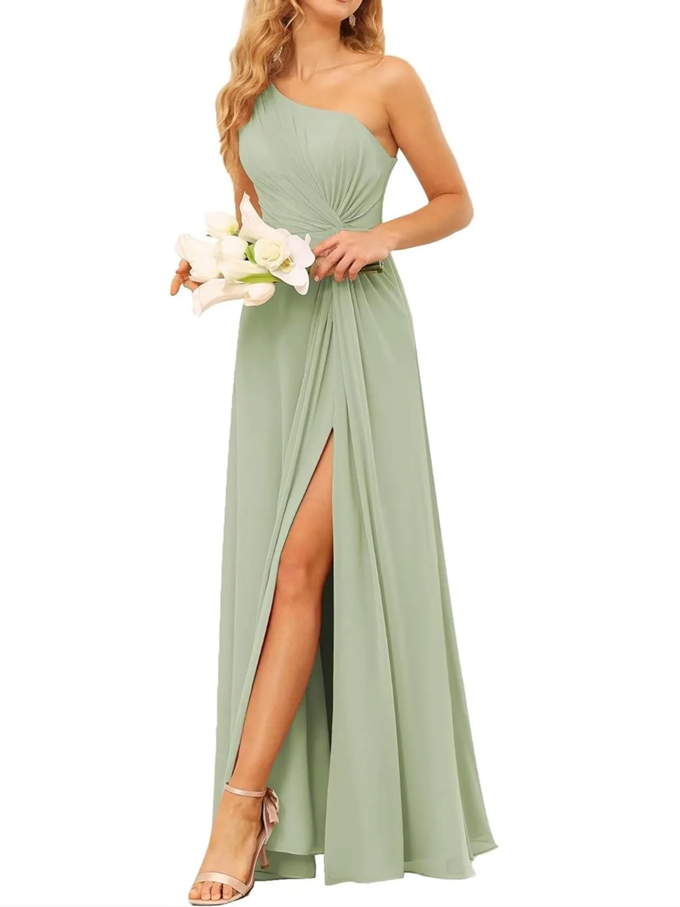 A-Line/Princess One-Shoulder Sleeveless Floor-Length Bridesmaid Dress with Pockets - Image 6