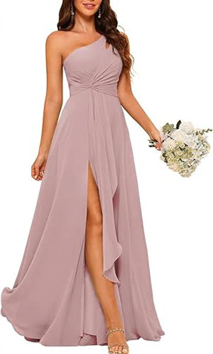 A-Line/Princess One-Shoulder Sleeveless Floor-Length Bridesmaid Dress with Split Side - Image 14