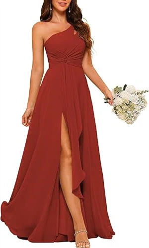 A-Line/Princess One-Shoulder Sleeveless Floor-Length Bridesmaid Dress with Split Side - Image 36