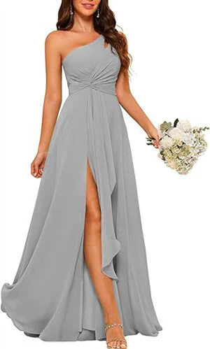 A-Line/Princess One-Shoulder Sleeveless Floor-Length Bridesmaid Dress with Split Side - Image 37