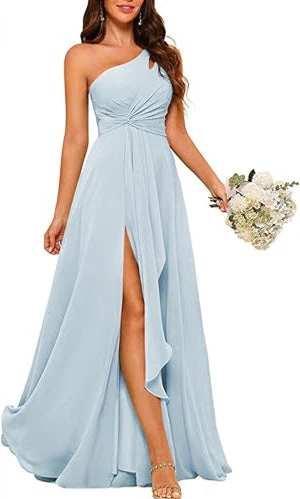 A-Line/Princess One-Shoulder Sleeveless Floor-Length Bridesmaid Dress with Split Side - Image 38