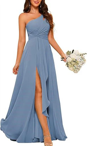 A-Line/Princess One-Shoulder Sleeveless Floor-Length Bridesmaid Dress with Split Side - Image 39
