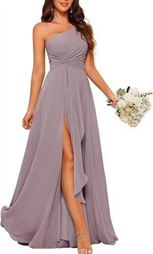 A-Line/Princess One-Shoulder Sleeveless Floor-Length Bridesmaid Dress with Split Side - Image 44
