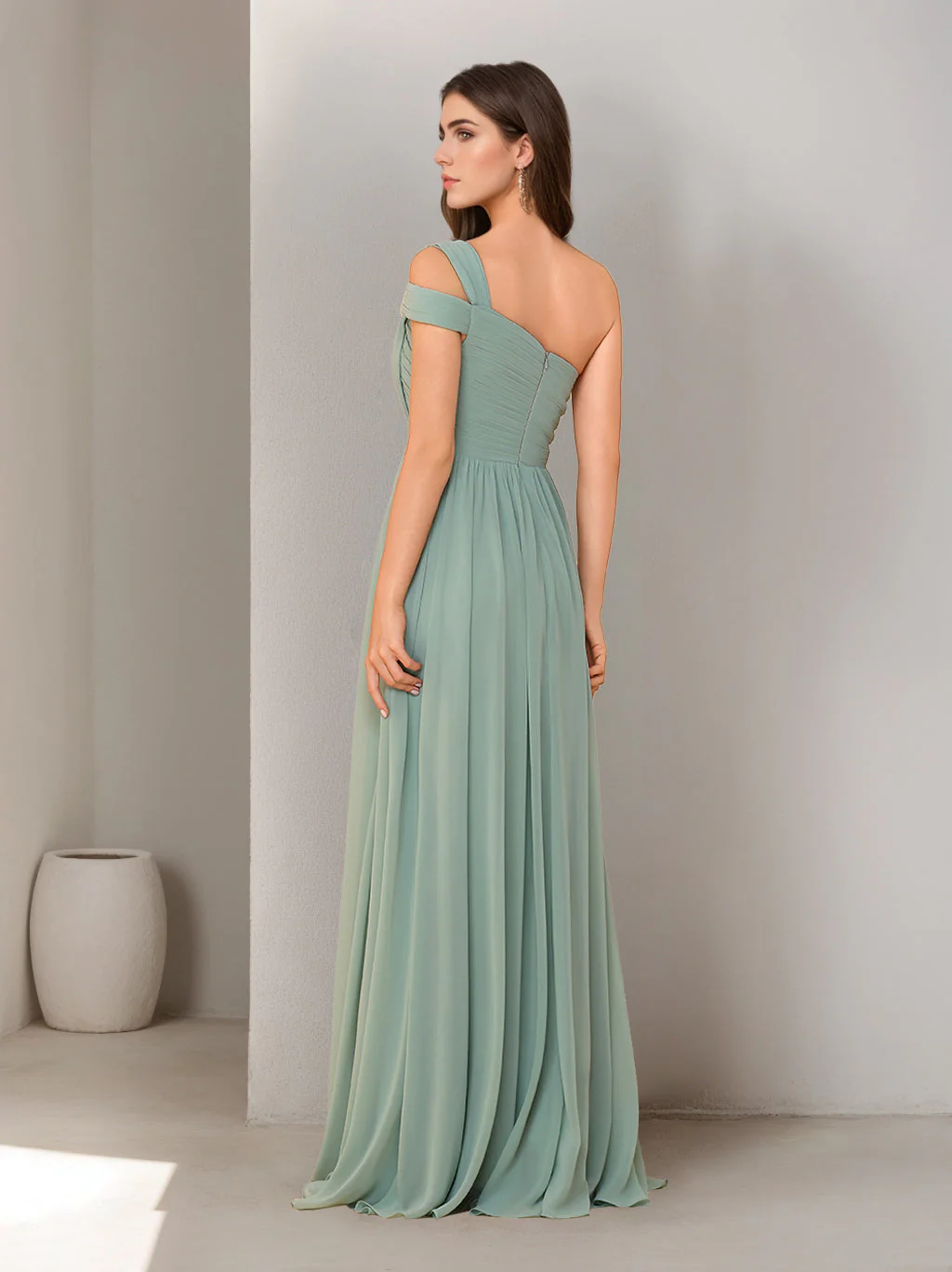 A-Line/Princess One-Shoulder Sleeveless Floor-Length Bridesmaid Dresses with Split Side & Ruched - Image 2