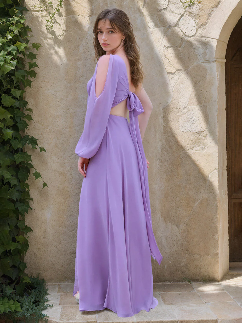 A Line/Princess One-Shoulder Sleeveless Floor-Length Chiffon Bridesmaid Dresses with Ruffles & Split Side - Image 2