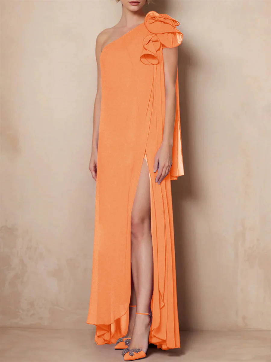 A-Line/Princess One-Shoulder Sleeveless Floor-Length Mother of the Bride Dresses with Split Side - Image 35