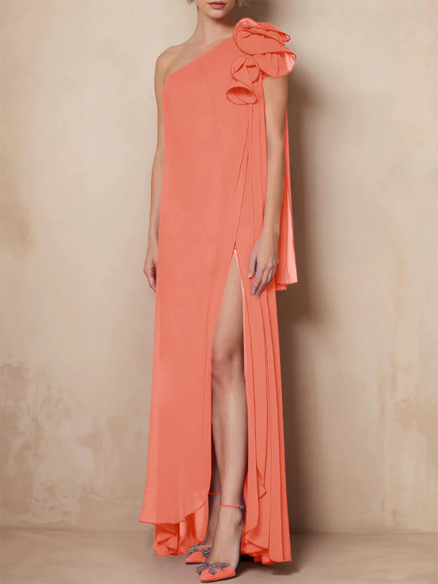 A-Line/Princess One-Shoulder Sleeveless Floor-Length Mother of the Bride Dresses with Split Side - Image 49