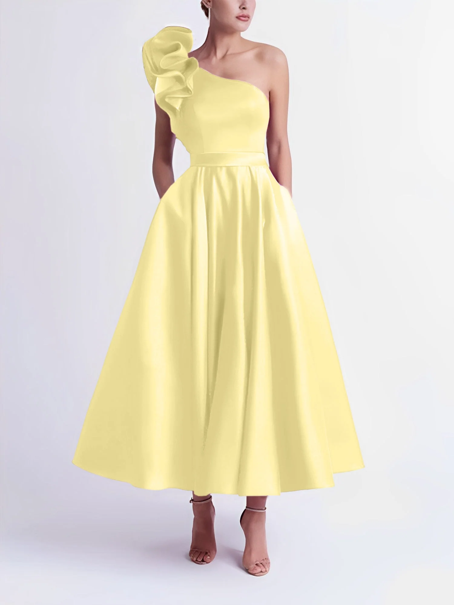 A-Line/Princess One-Shoulder Tea-Length Prom Dresses - Image 11