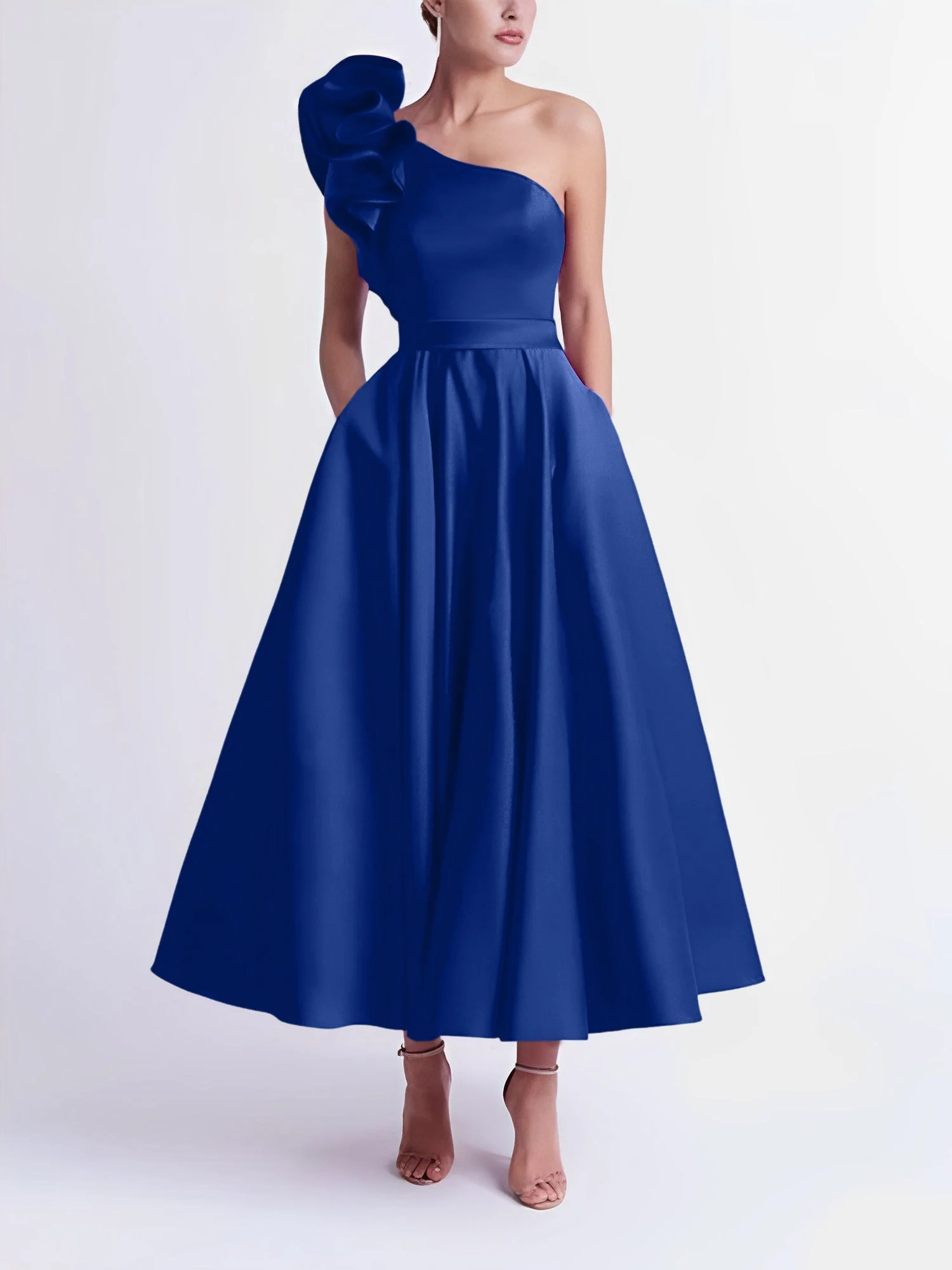 A-Line/Princess One-Shoulder Tea-Length Prom Dresses - Image 15