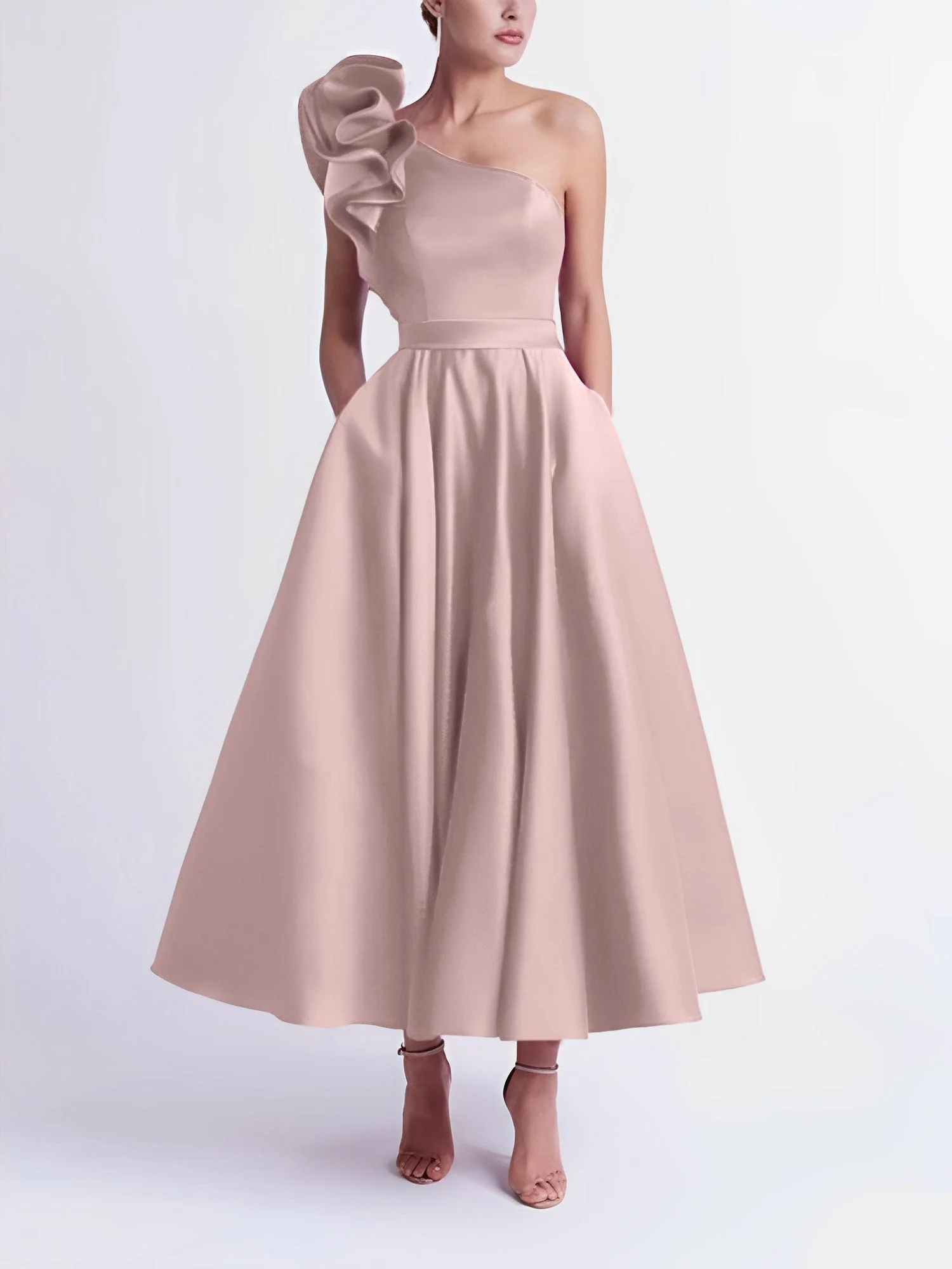 A-Line/Princess One-Shoulder Tea-Length Prom Dresses - Image 18