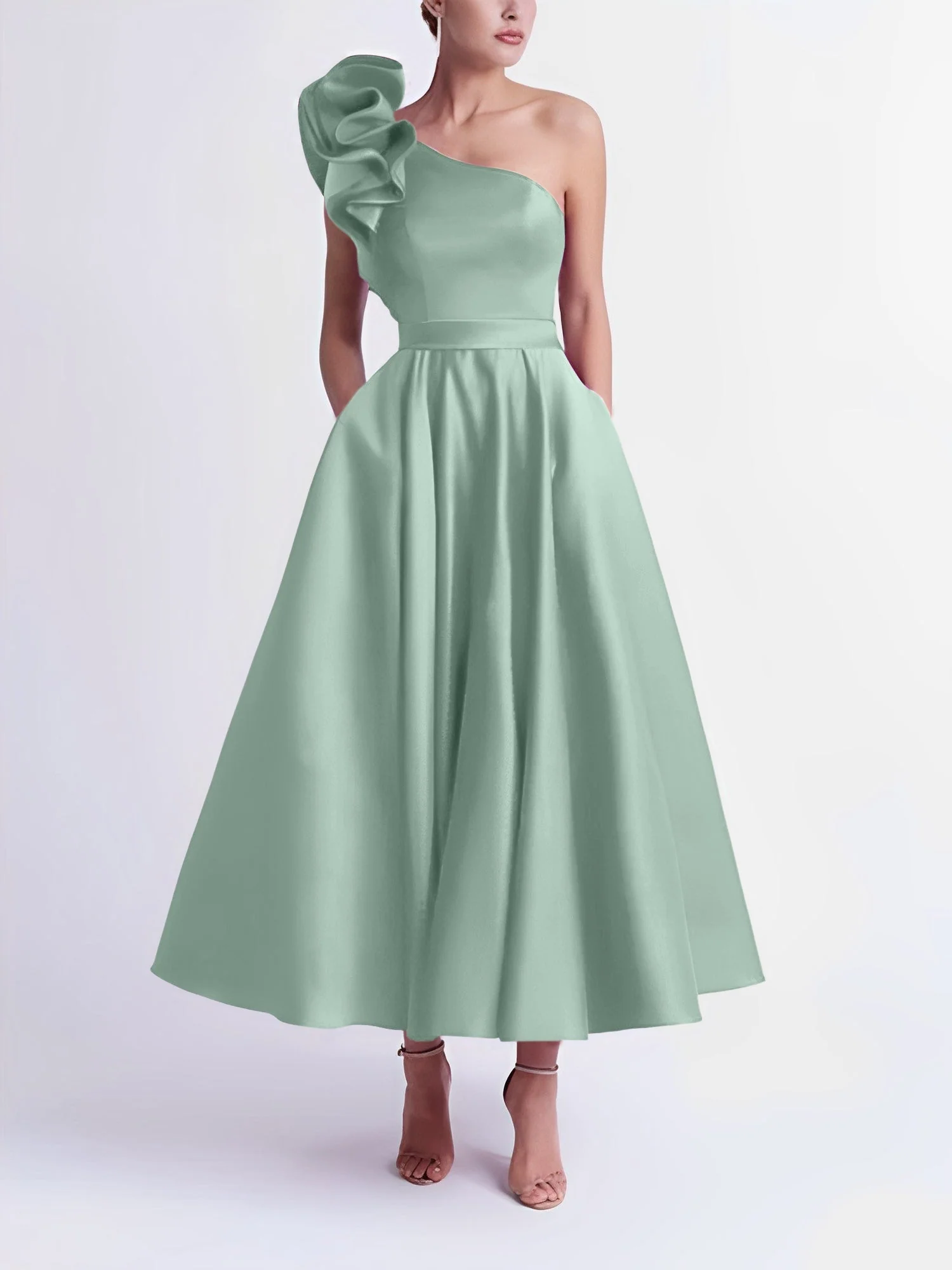 A-Line/Princess One-Shoulder Tea-Length Prom Dresses - Image 21