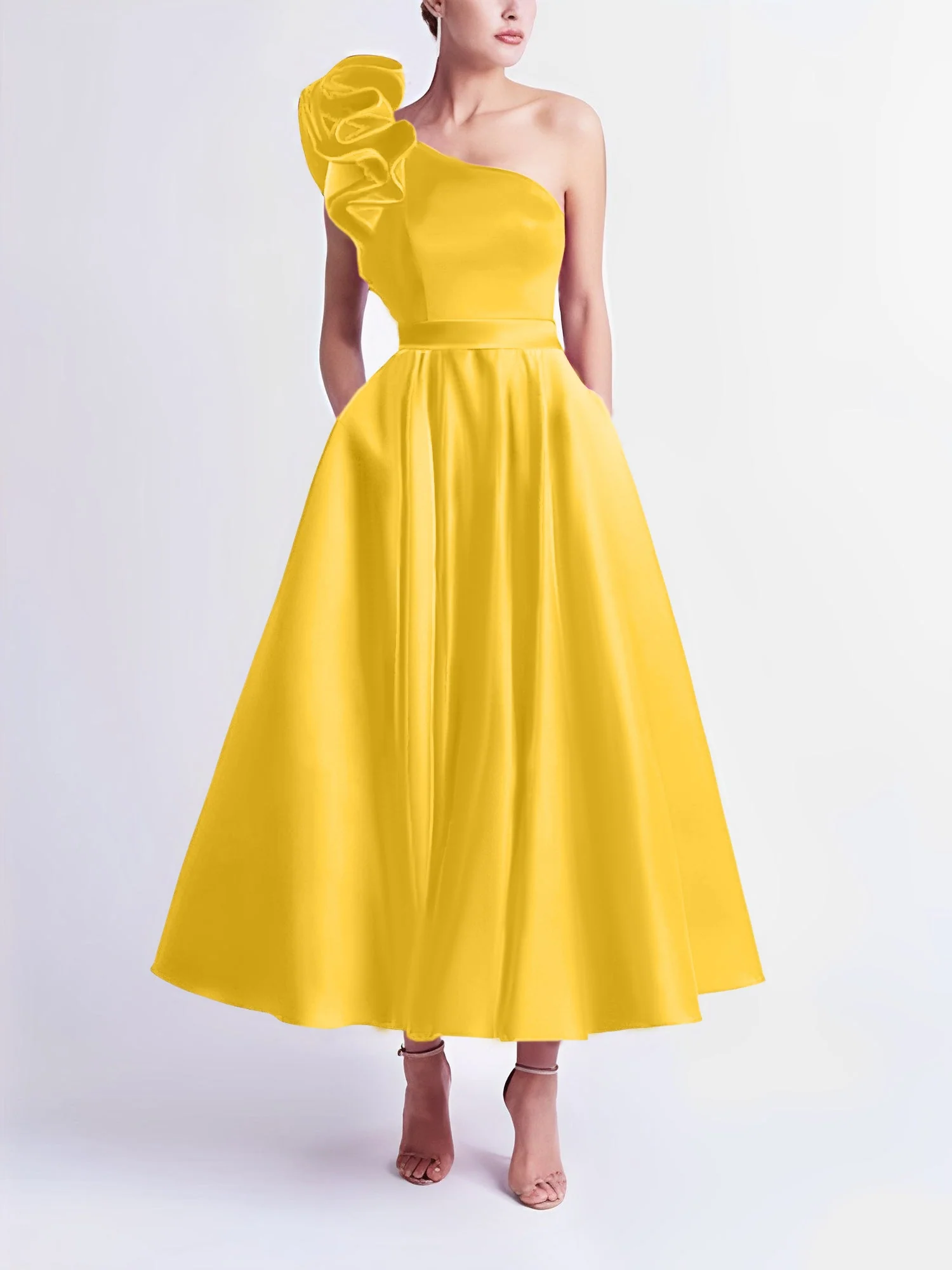 A-Line/Princess One-Shoulder Tea-Length Prom Dresses - Image 24