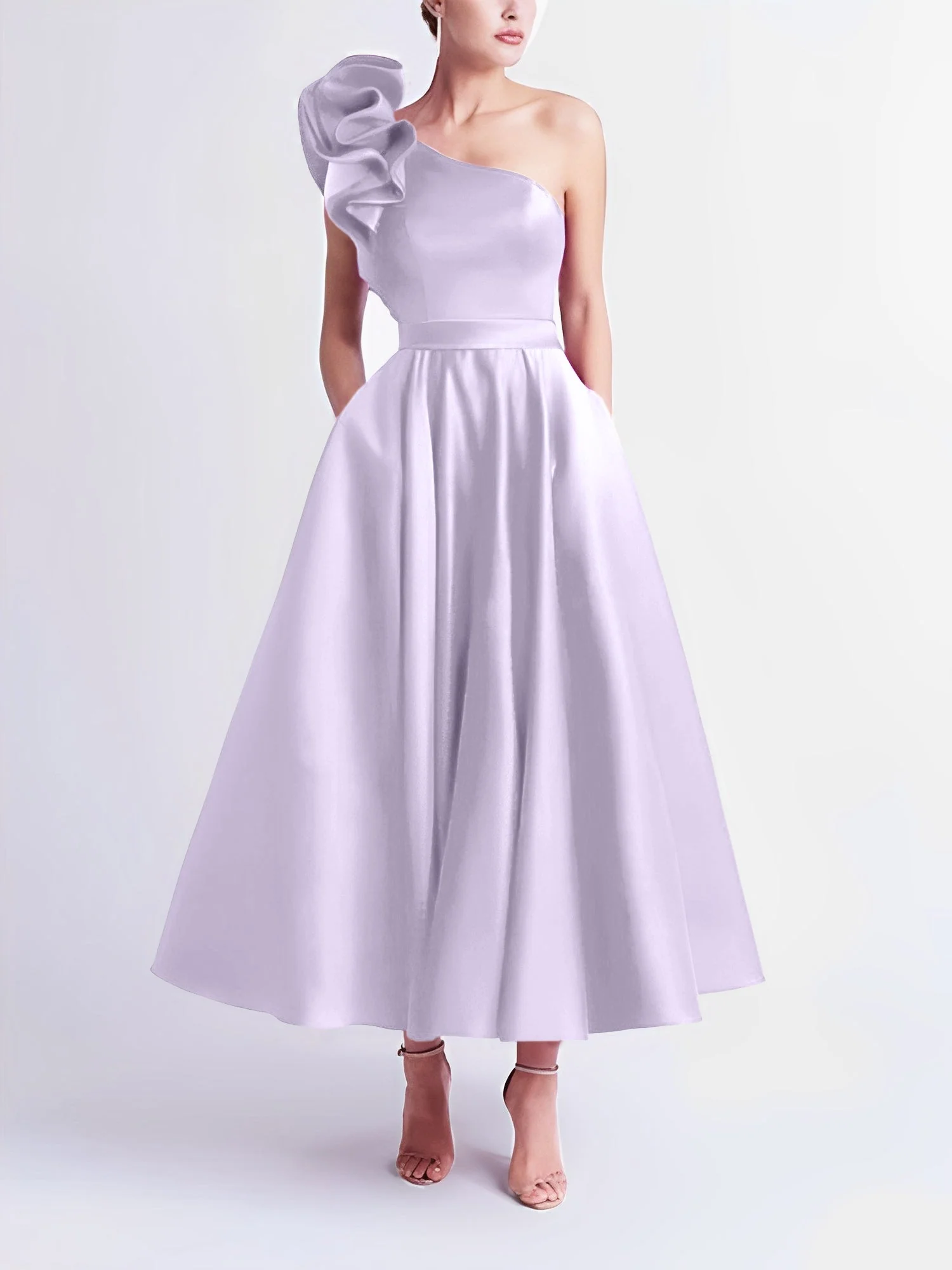 A-Line/Princess One-Shoulder Tea-Length Prom Dresses - Image 38