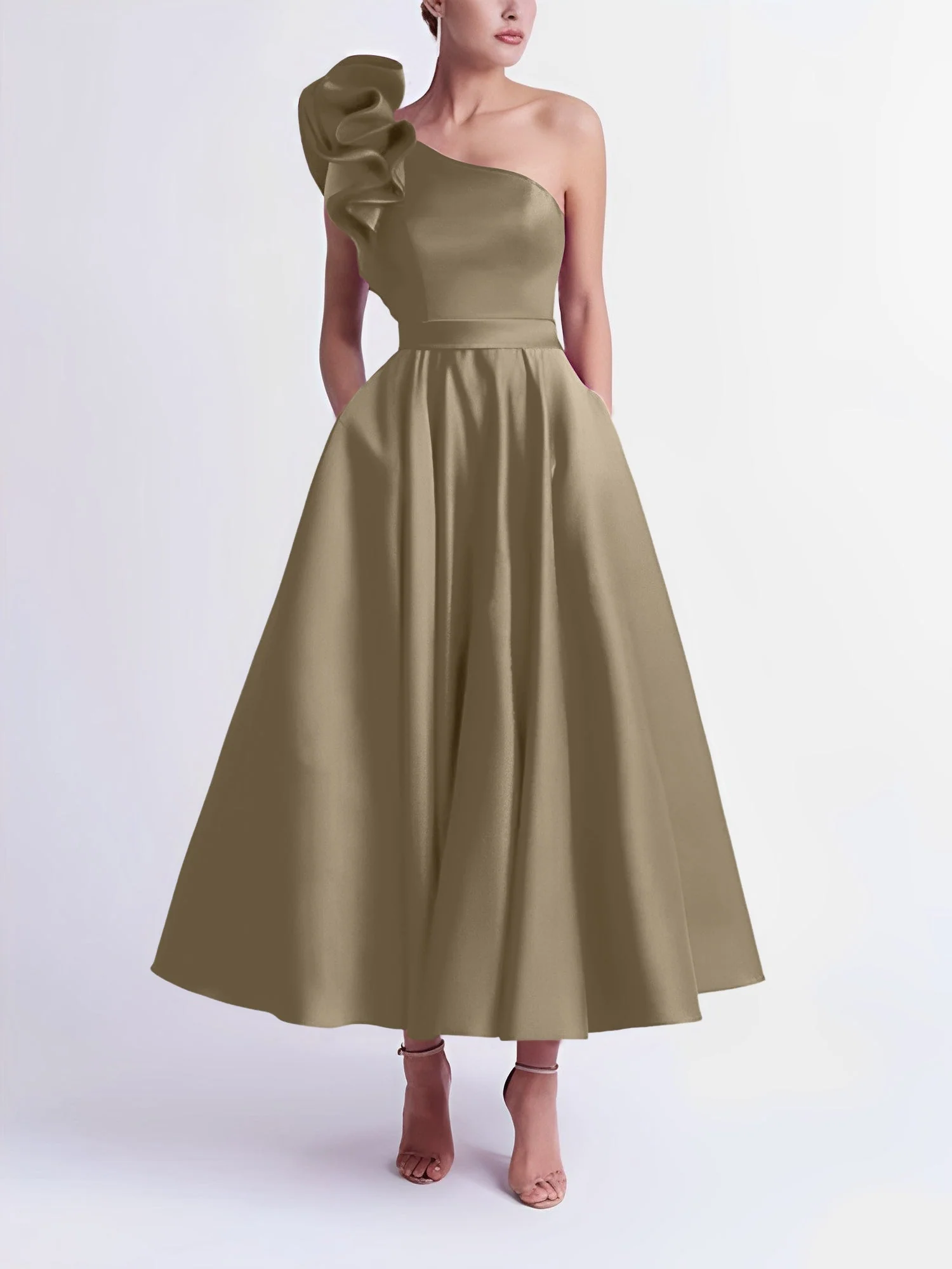 A-Line/Princess One-Shoulder Tea-Length Prom Dresses - Image 66