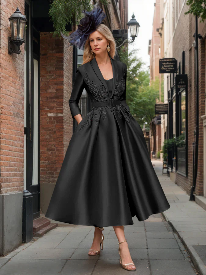 A-Line/Princess Plunge V-Neck 3/4 Sleeves Ankle-Length Pleated Mother of the Bride Dresses with Appliques & Belt - Image 6