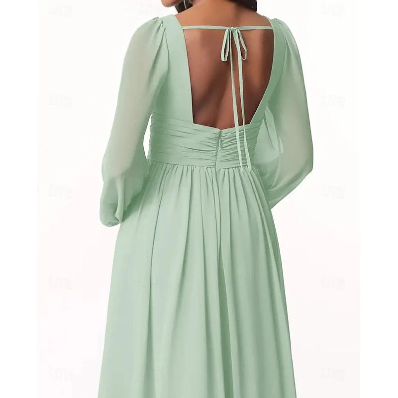 A-Line/Princess Plunging Neck Long Sleeves Bridesmaid Dresses Wedding Guest Dresses - Image 3