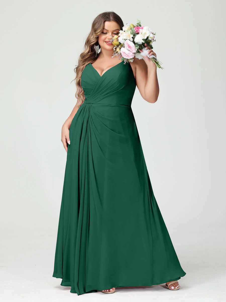 A-Line/Princess/Princess Spaghetti Straps Sleeveless Chiffon Plus Size Bridesmaid Dresses with Pockets & Split Side - Image 12