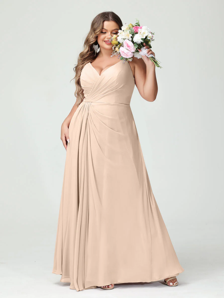 A-Line/Princess/Princess Spaghetti Straps Sleeveless Chiffon Plus Size Bridesmaid Dresses with Pockets & Split Side - Image 24
