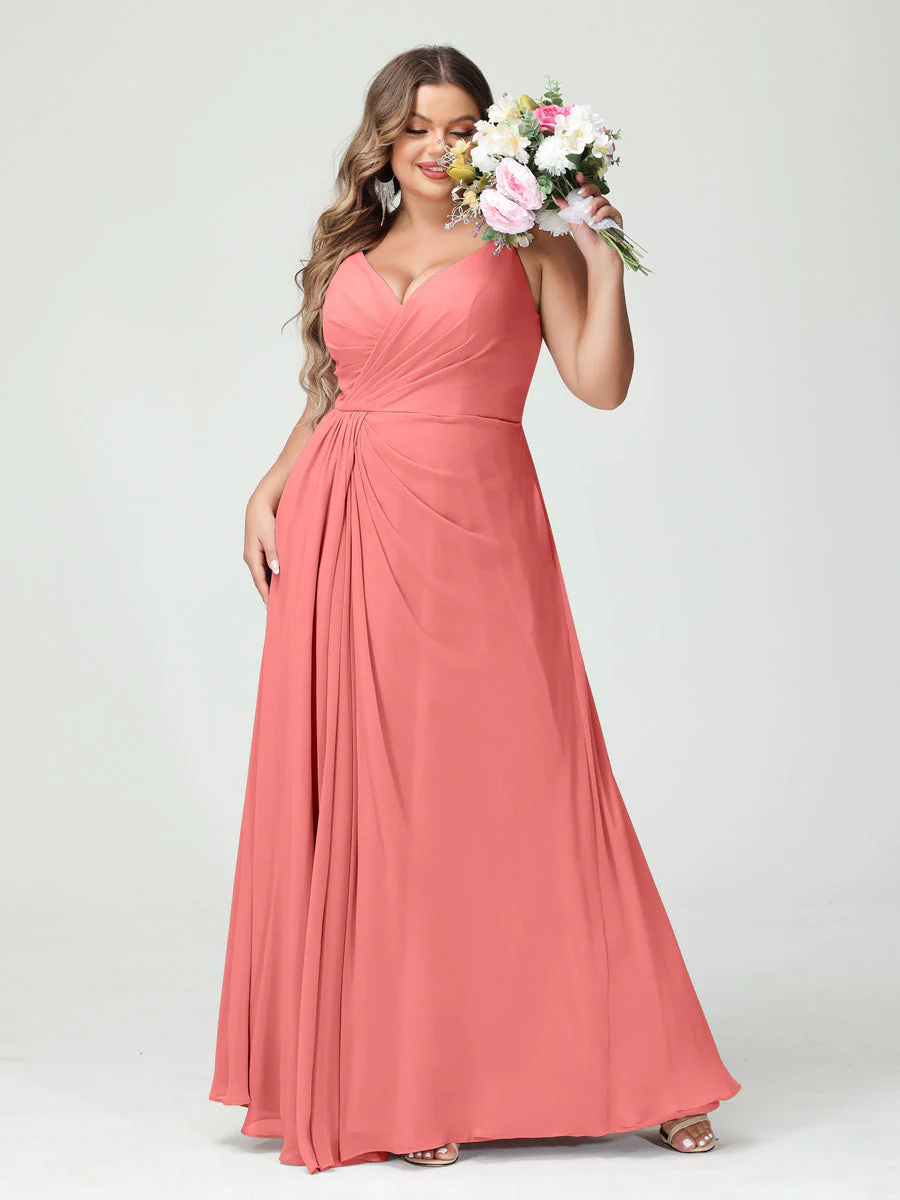 A-Line/Princess/Princess Spaghetti Straps Sleeveless Chiffon Plus Size Bridesmaid Dresses with Pockets & Split Side - Image 33