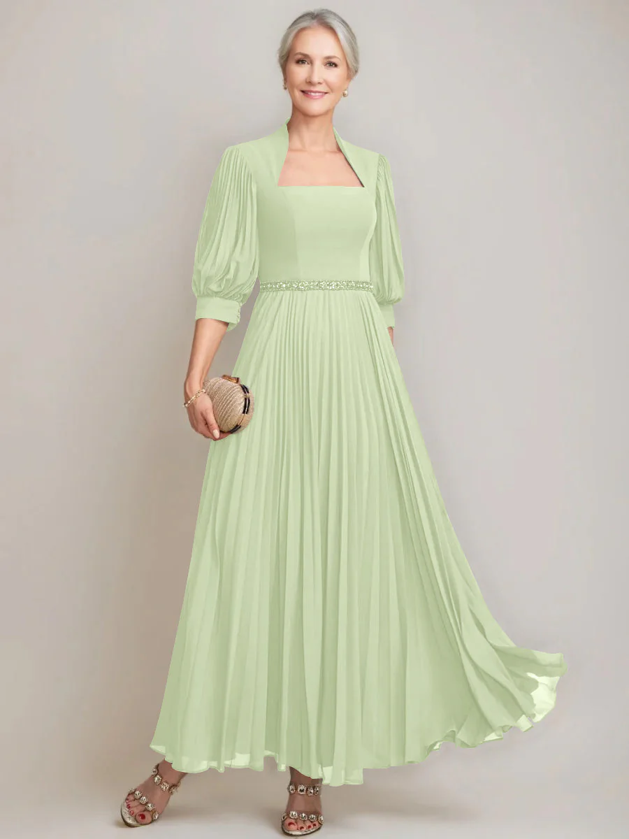 A-line/Princess Queen Anne Neckline Ankle-Length Pleated Mother of the Bride Dresses with Sequins & Beads - Image 10