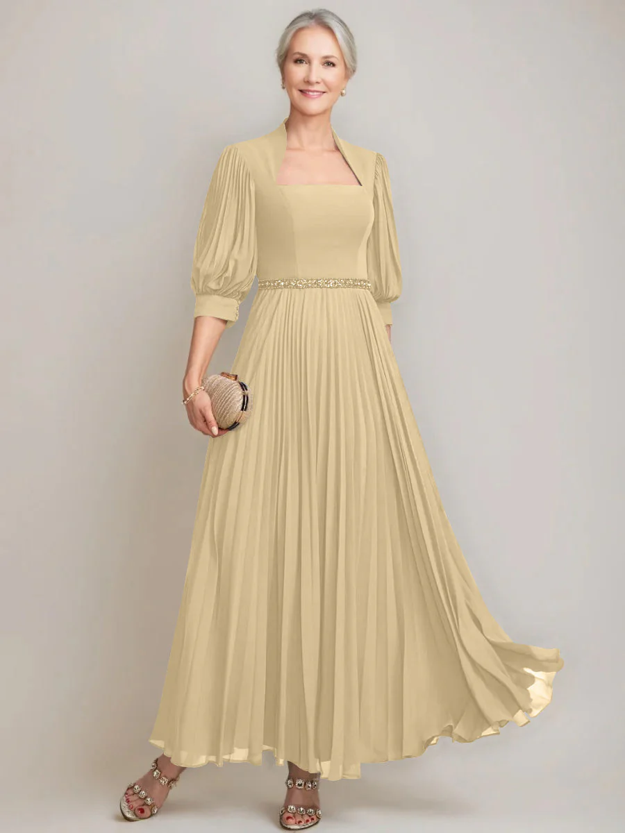 A-line/Princess Queen Anne Neckline Ankle-Length Pleated Mother of the Bride Dresses with Sequins & Beads - Image 11