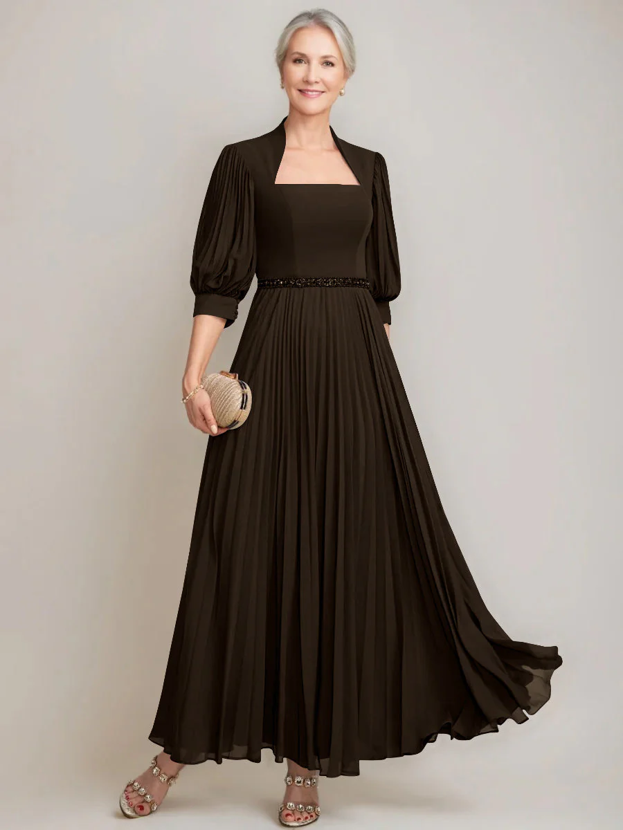 A-line/Princess Queen Anne Neckline Ankle-Length Pleated Mother of the Bride Dresses with Sequins & Beads - Image 12