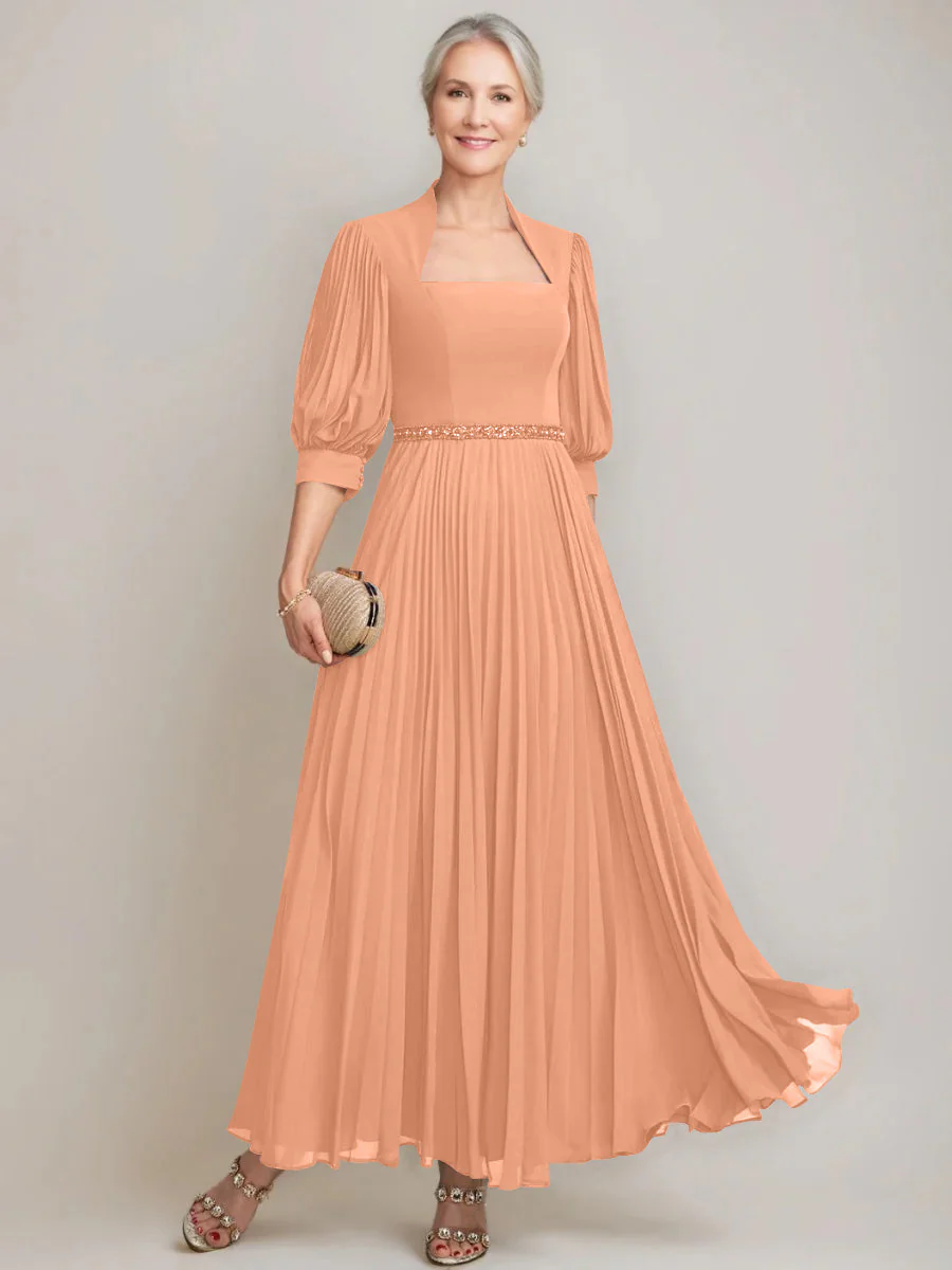 A-line/Princess Queen Anne Neckline Ankle-Length Pleated Mother of the Bride Dresses with Sequins & Beads - Image 13