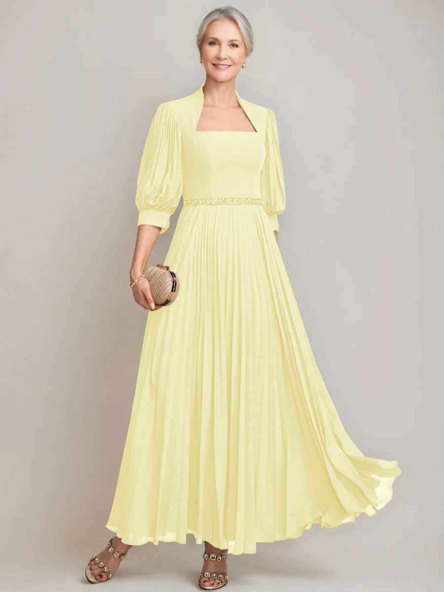 A-line/Princess Queen Anne Neckline Ankle-Length Pleated Mother of the Bride Dresses with Sequins & Beads - Image 14