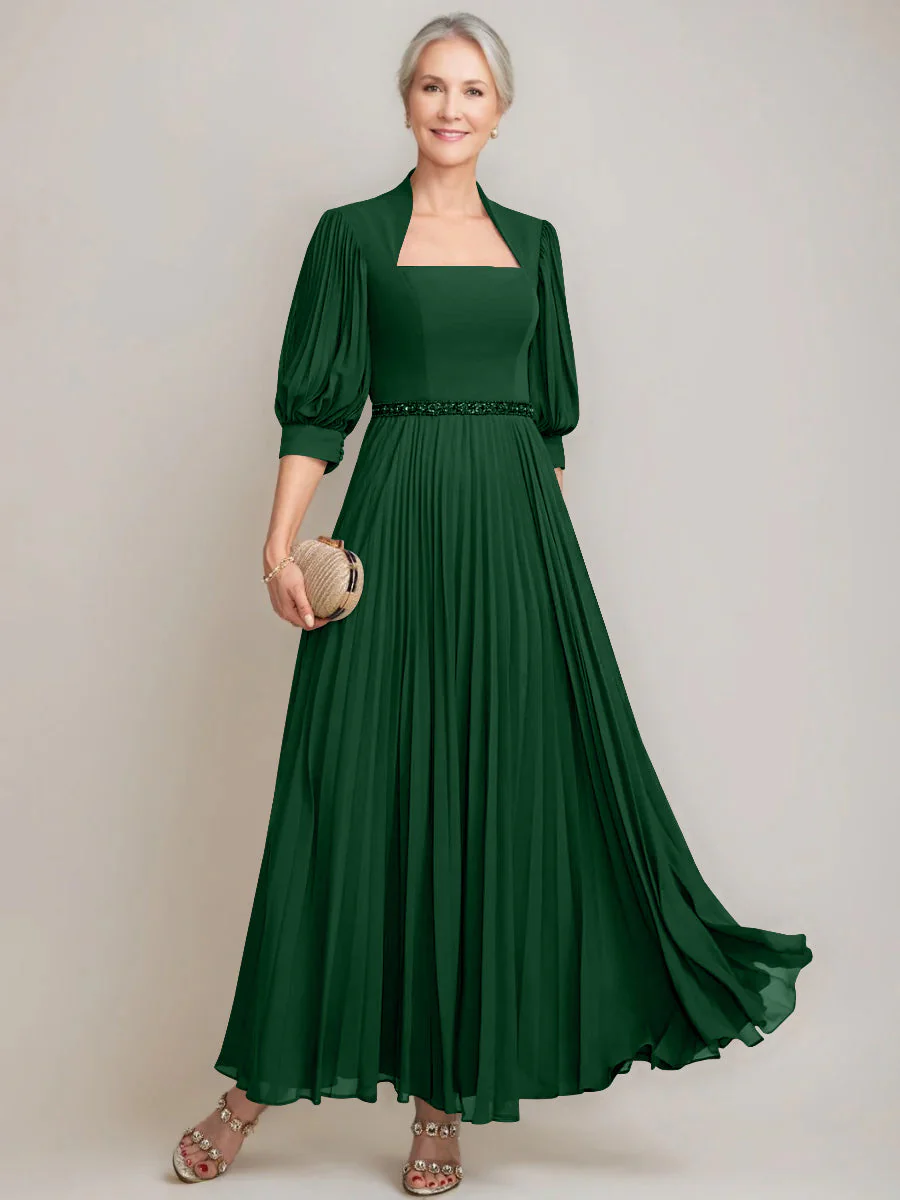A-line/Princess Queen Anne Neckline Ankle-Length Pleated Mother of the Bride Dresses with Sequins & Beads - Image 15