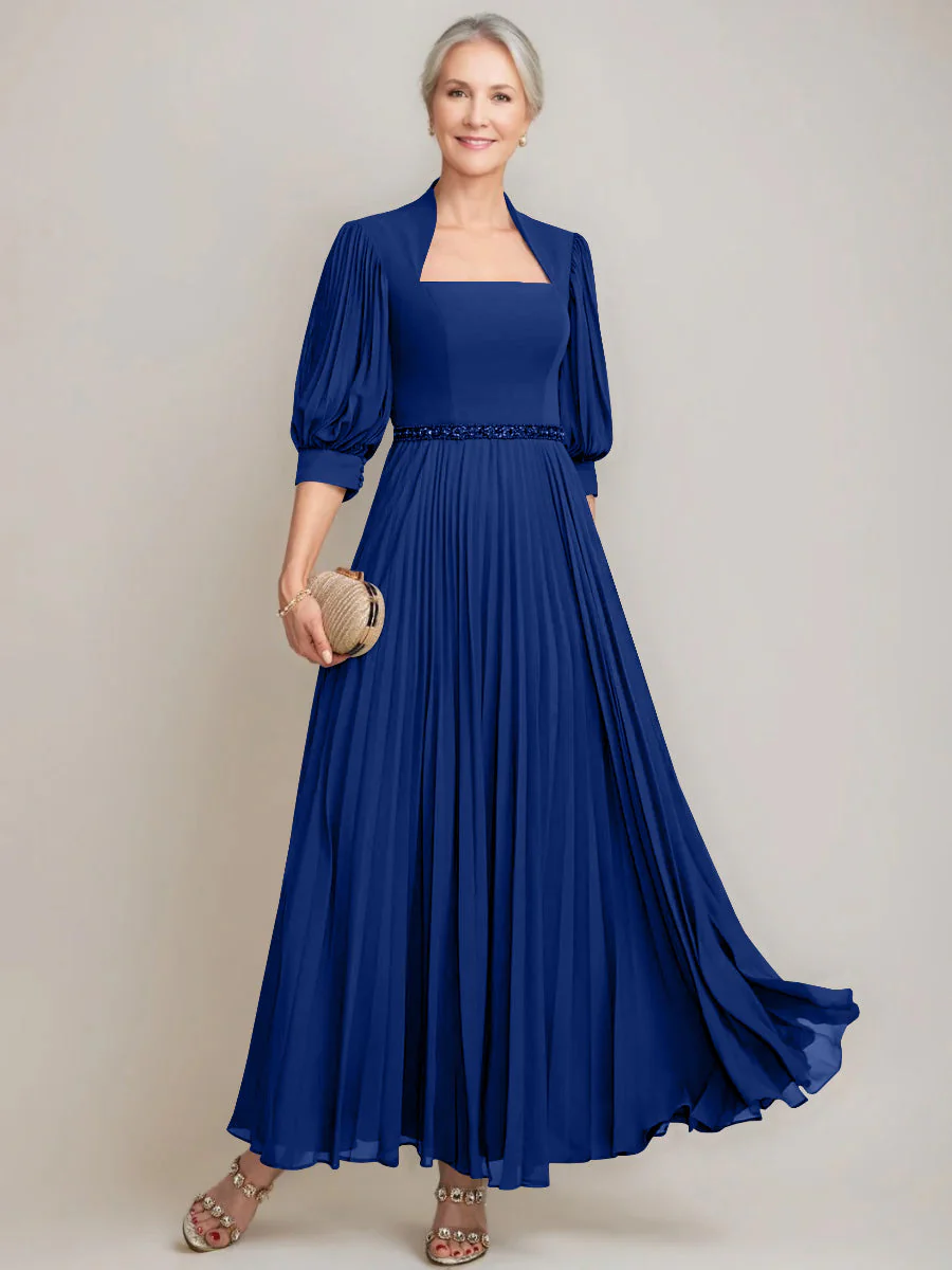 A-line/Princess Queen Anne Neckline Ankle-Length Pleated Mother of the Bride Dresses with Sequins & Beads - Image 16