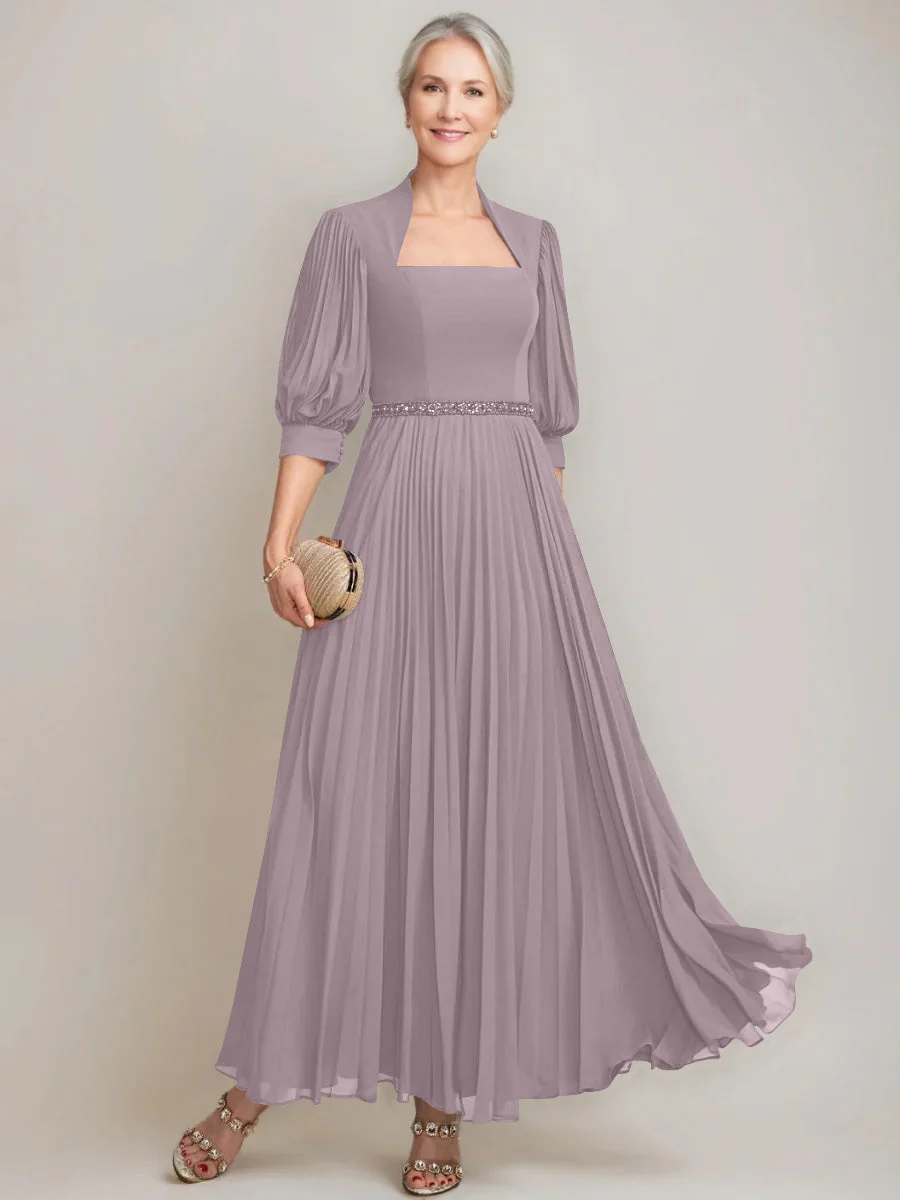 A-line/Princess Queen Anne Neckline Ankle-Length Pleated Mother of the Bride Dresses with Sequins & Beads - Image 17