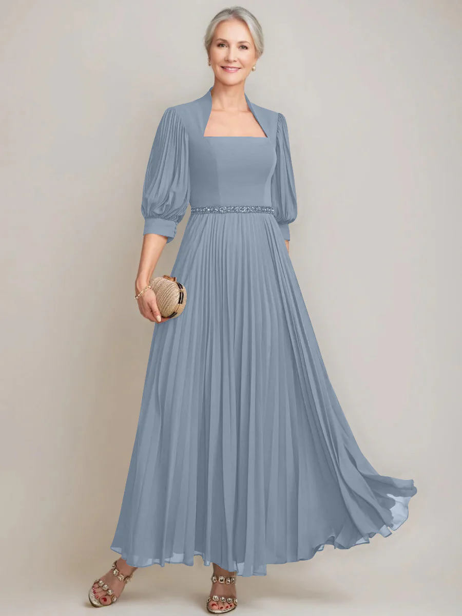 A-line/Princess Queen Anne Neckline Ankle-Length Pleated Mother of the Bride Dresses with Sequins & Beads - Image 18