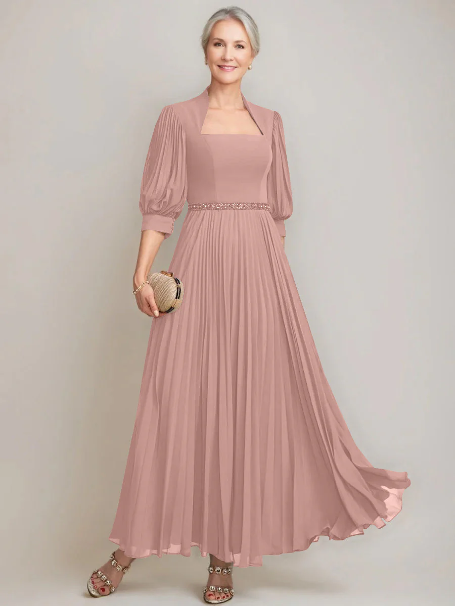 A-line/Princess Queen Anne Neckline Ankle-Length Pleated Mother of the Bride Dresses with Sequins & Beads - Image 19