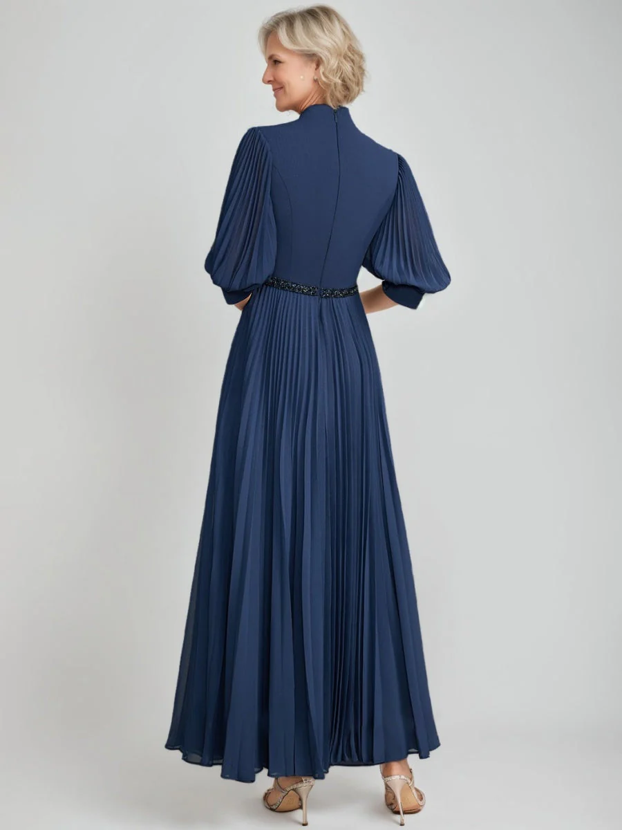 A-line/Princess Queen Anne Neckline Ankle-Length Pleated Mother of the Bride Dresses with Sequins & Beads - Image 2