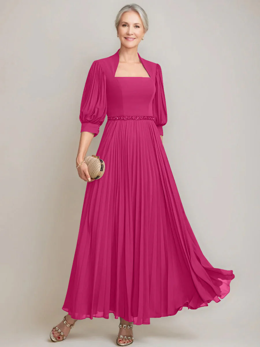 A-line/Princess Queen Anne Neckline Ankle-Length Pleated Mother of the Bride Dresses with Sequins & Beads - Image 21