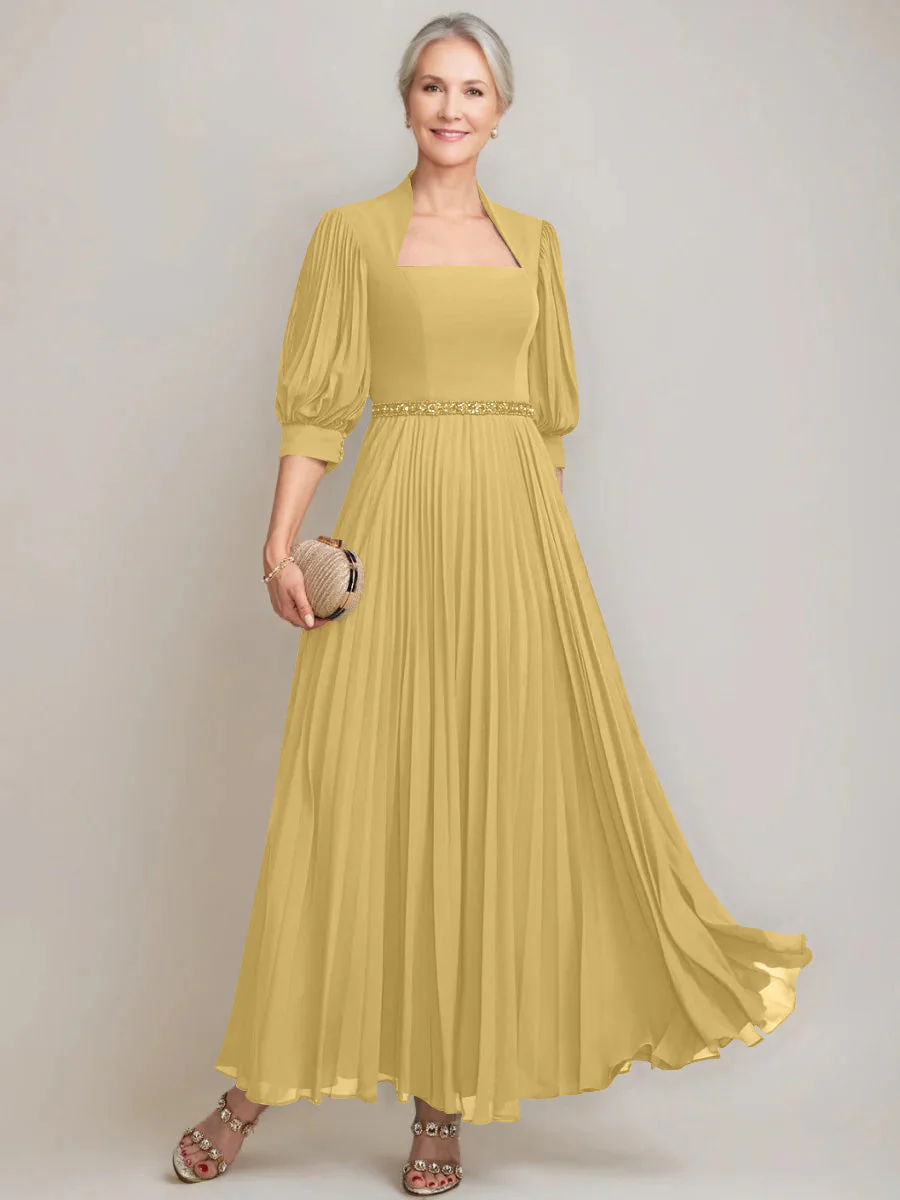 A-line/Princess Queen Anne Neckline Ankle-Length Pleated Mother of the Bride Dresses with Sequins & Beads - Image 22