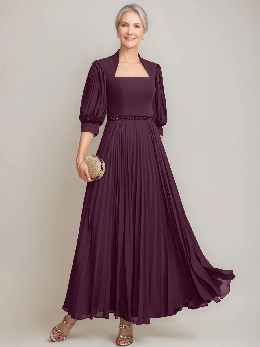 A-line/Princess Queen Anne Neckline Ankle-Length Pleated Mother of the Bride Dresses with Sequins & Beads - Image 23