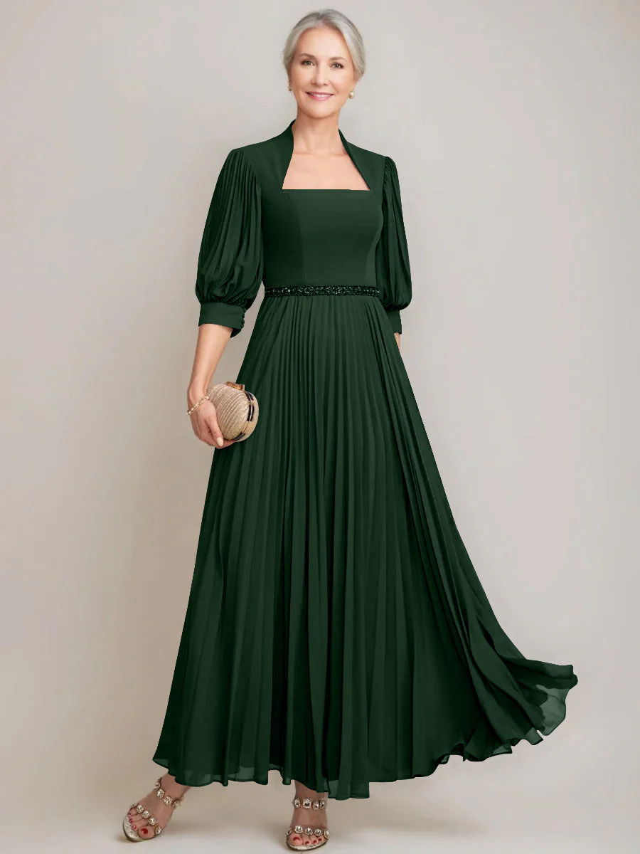A-line/Princess Queen Anne Neckline Ankle-Length Pleated Mother of the Bride Dresses with Sequins & Beads - Image 24