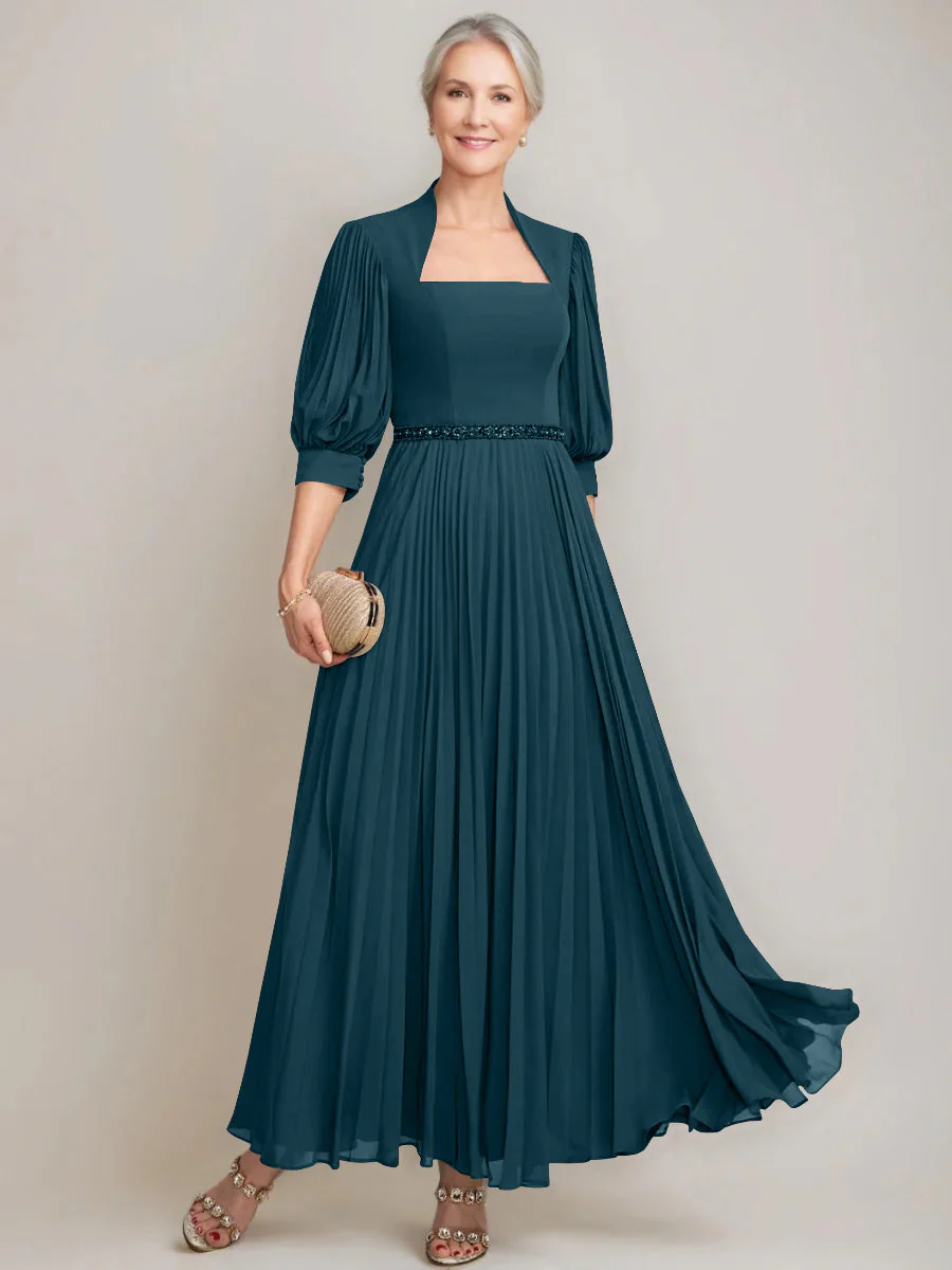A-line/Princess Queen Anne Neckline Ankle-Length Pleated Mother of the Bride Dresses with Sequins & Beads - Image 25