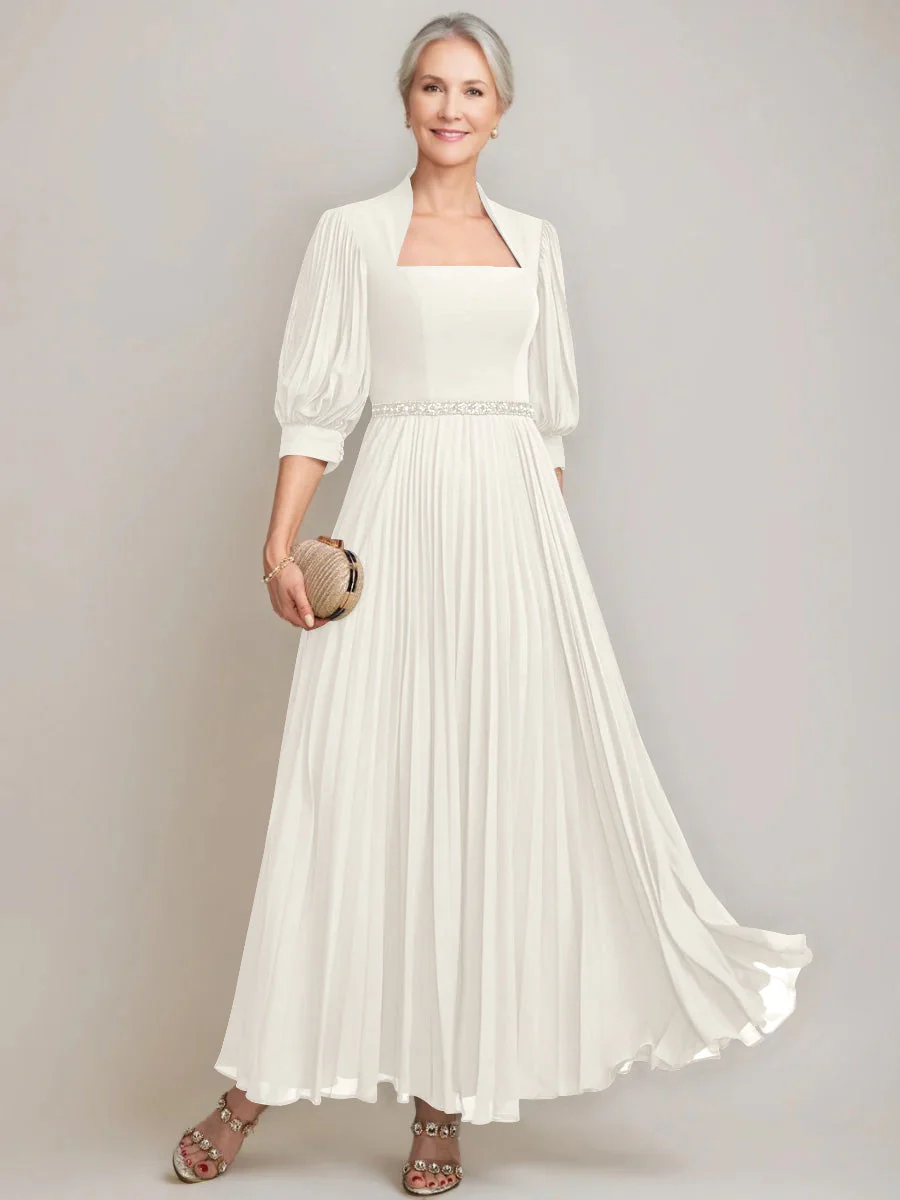 A-line/Princess Queen Anne Neckline Ankle-Length Pleated Mother of the Bride Dresses with Sequins & Beads - Image 26