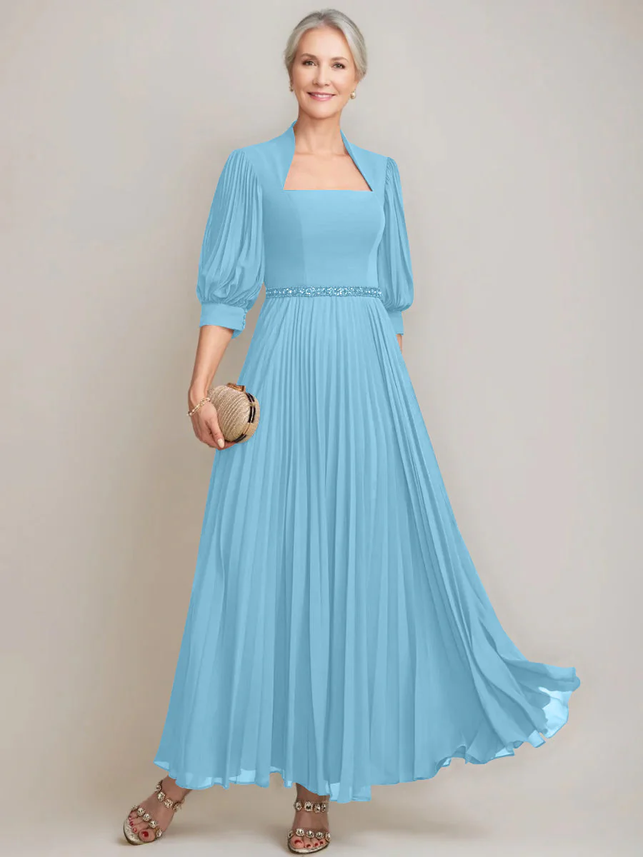 A-line/Princess Queen Anne Neckline Ankle-Length Pleated Mother of the Bride Dresses with Sequins & Beads - Image 28