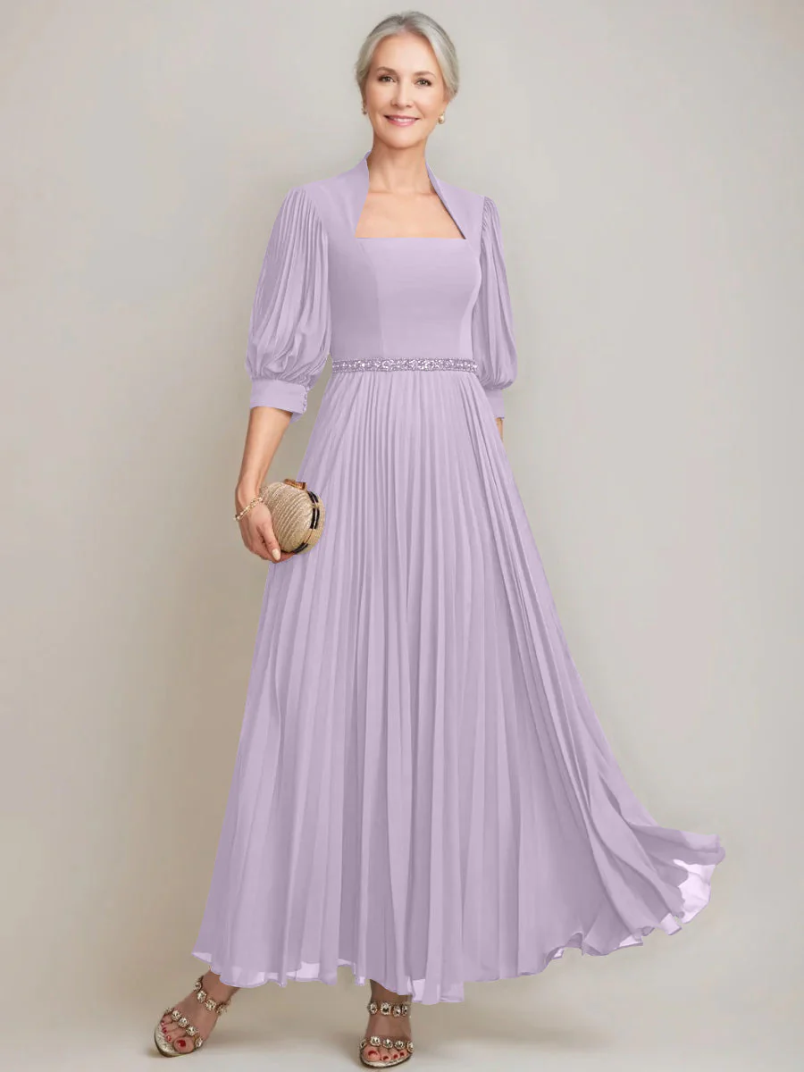 A-line/Princess Queen Anne Neckline Ankle-Length Pleated Mother of the Bride Dresses with Sequins & Beads - Image 29